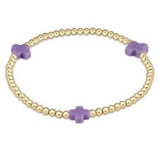 EGIRL SIGNATURE CROSS GOLD PATTERN 3MM BEAD BRACELET - PURPLE