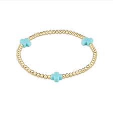 EGIRL SIGNATURE CROSS GOLD PATTERN 3MM BEAD BRACELET - MINT