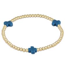 EGIRL SIGNATURE CROSS GOLD PATTERN 3MM BEAD BRACELET - COBALT