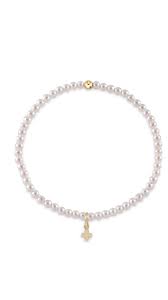 EGIRL CLASSIC PEARL 3MM BEAD  BRACELET - SIGNATURE CROSS  GOLD CHARM