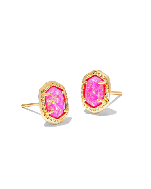 Daphne Framed Stud Earring Gold Magenta Opal