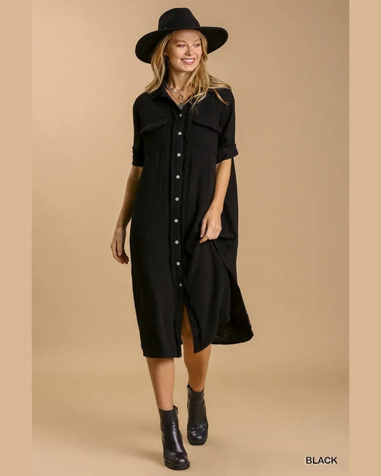 Black Cotton Gauze Maxi Dress