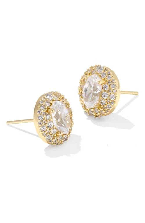 Bella Stud Earrings in Gold White Cz