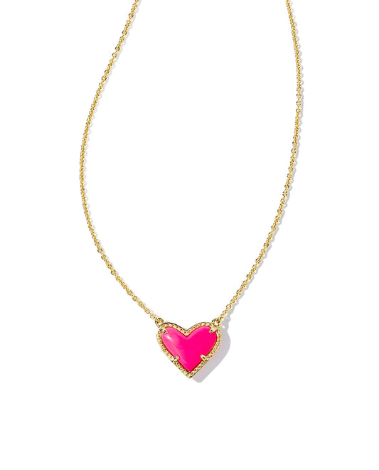 ARI HEART PENDANT NECKLACE GOLD NEON PINK MAGNESITE