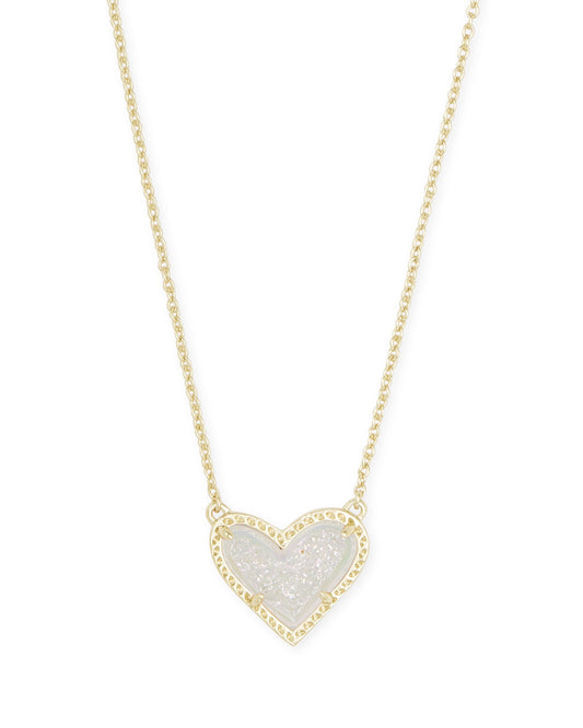 ARI HEART 20' PENDANT NECKLACE GOLD IRIDESCENT DRUSY