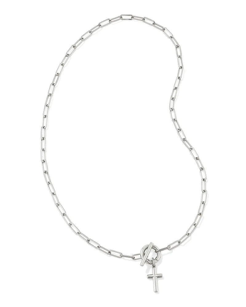 CROSS LINK AND CHAIN NECKLACE RHODIUM METAL