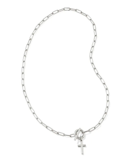 CROSS LINK AND CHAIN NECKLACE RHODIUM METAL