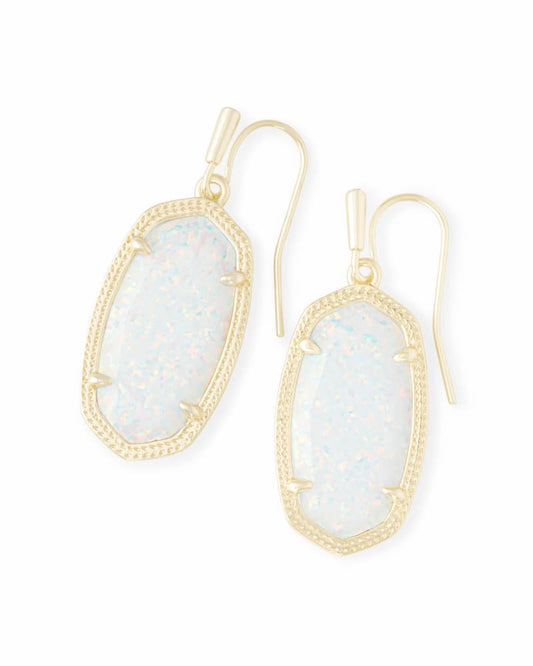 Dani Gold Drop Earrings in White Kyocera Opal