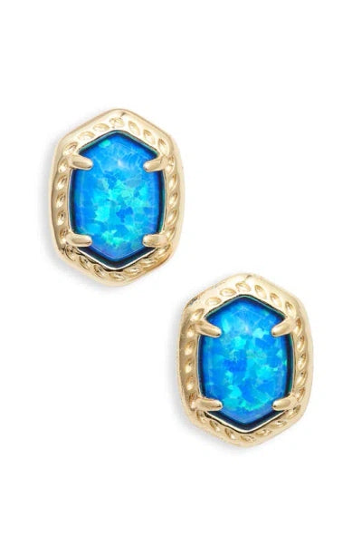 Daphne Framed Stud Earring Gold Bright Blue Opal