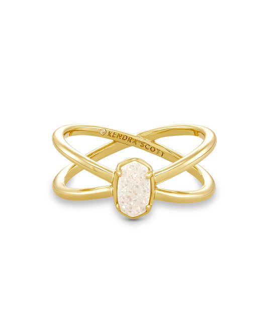 EMILIE DOUBLE BAND RING GOLD IRIDESCENT DRUSY 7