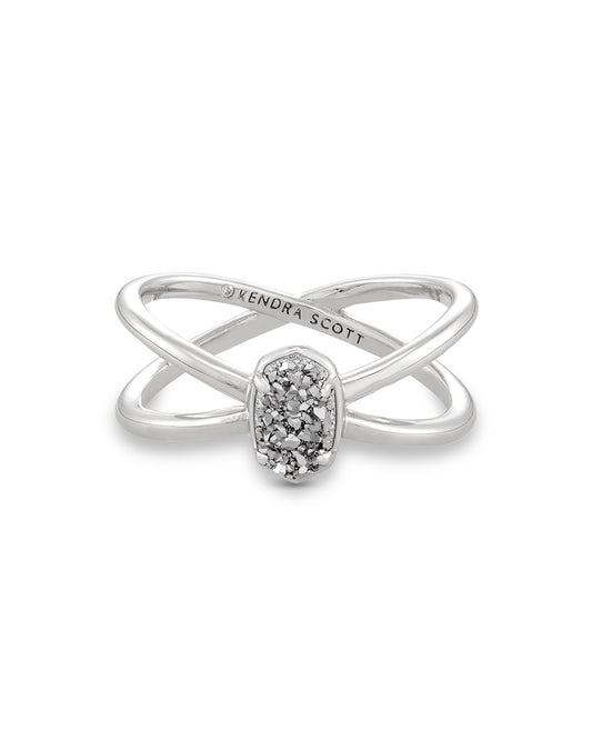 EMILIE DOUBLE BAND RING RHODIUM PLATINUM DRUSY 7