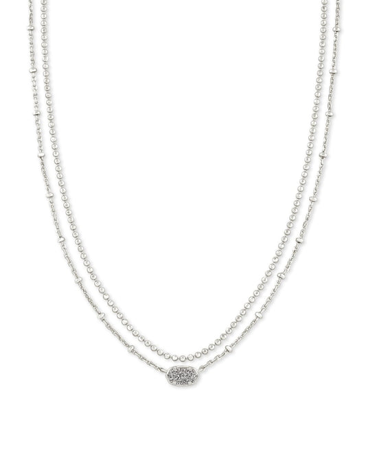 EMILIE MULTI STRAND NECKLACE RHODIUM PLATINUM DRUSY