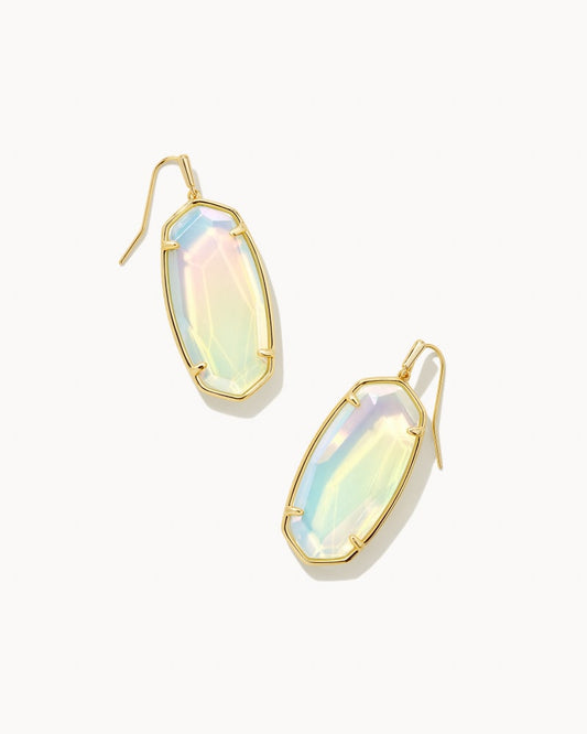 Faceted Gold Elle Drop Earrings in Iridescent Opalite Illusion