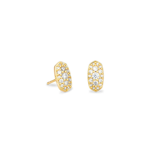 GRAYSON CRYSTAL STUD EARRINGS GOLD METAL WHITE CZ