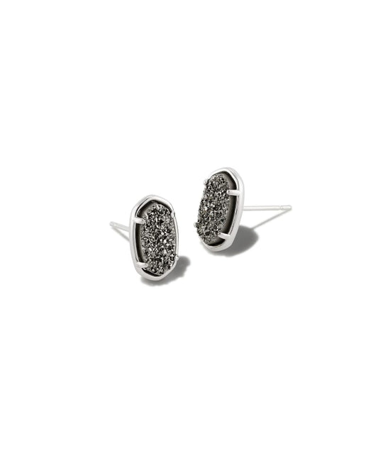 GRAYSON STONE STUD EARRINGS SILVER PLATINUM DRUSY