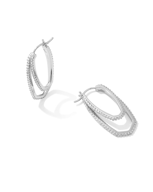 Murphy Silver Hoop Earrings in White Crystal
