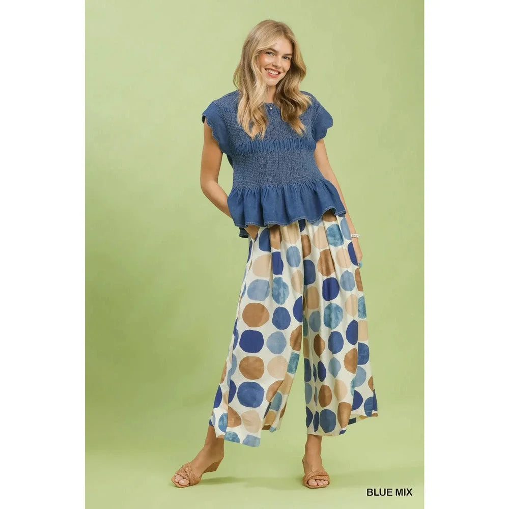 Dot Print Wide Leg Pants