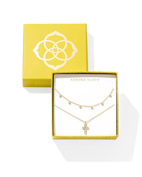 Amelia Cross Necklace Gift Set in Gold White Cz