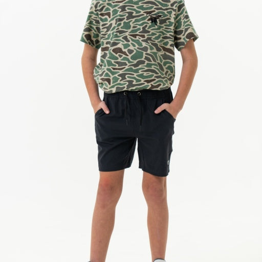 Youth Athletic Shorts Heather Black - Retro Duck Camo Liner