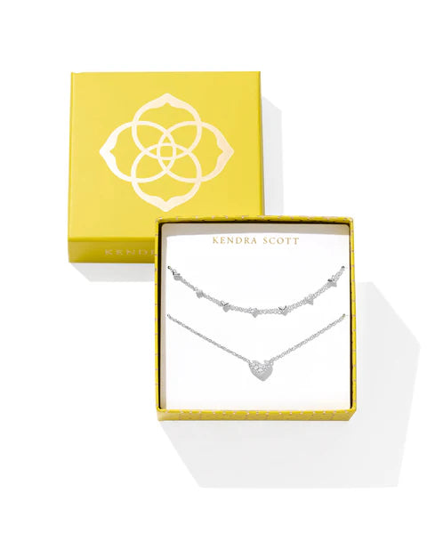 Ari & Haven Heart Necklace Gift Set in Silver White Cz