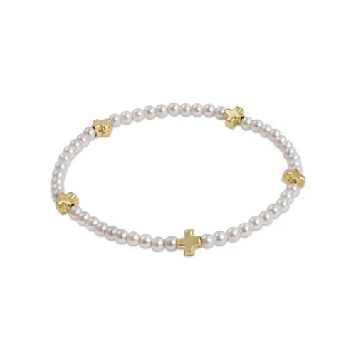 SIGNATURE CROSS SMALL PEARL PATTERN 3MM BEAD BRACELET - GOLD