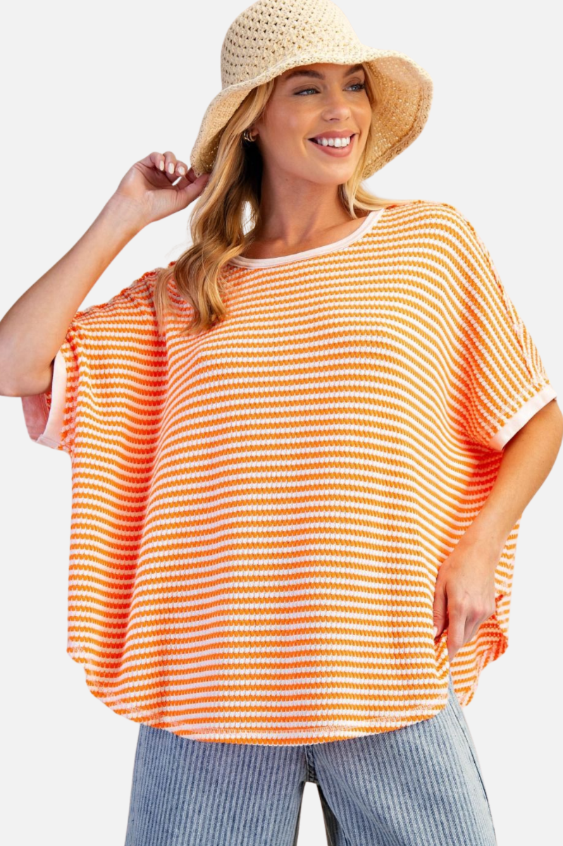 Striped Thermal Knit Top Orange