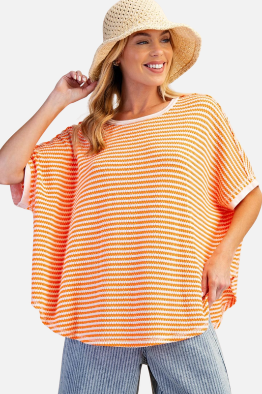 Striped Thermal Knit Top Orange
