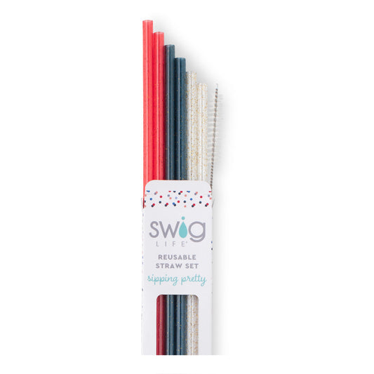 Red, White & Blue Glitter Reusable Straw