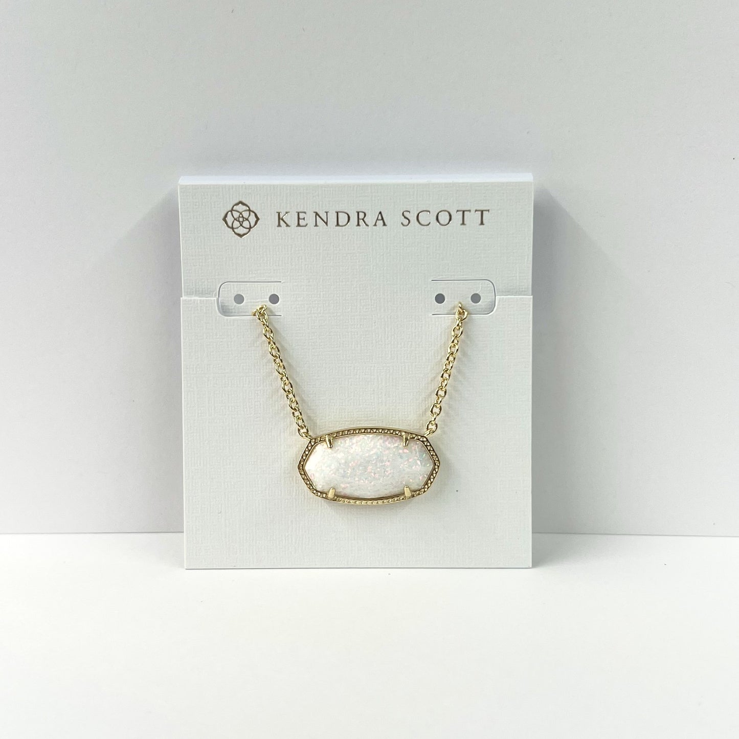Elisa Statement Short Pendant Necklace Gold White Kyocera Opal