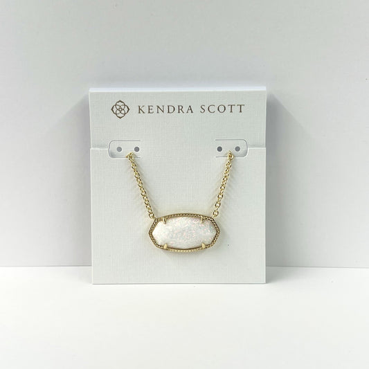 Elisa Statement Short Pendant Necklace Gold White Kyocera Opal