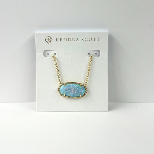 Elisa Statement Short Pendant Necklace Gold Light Teal Kyocera Opal