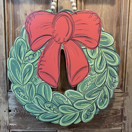 Red Bow Wreath Doorhanger