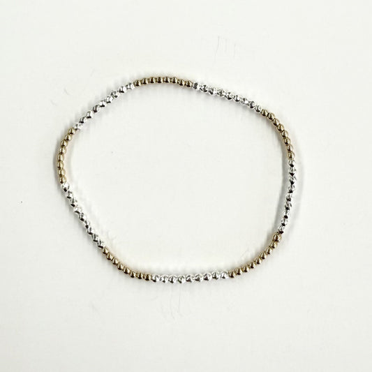 BLISSFUL PATTERN 2MM BEAD  BRACELET - BRIGHT SILVER  FACETED HEMATITE