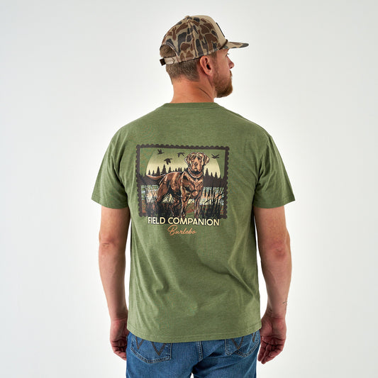 Adult SS Tee - Duck Dog  Stamp - Heather Olive