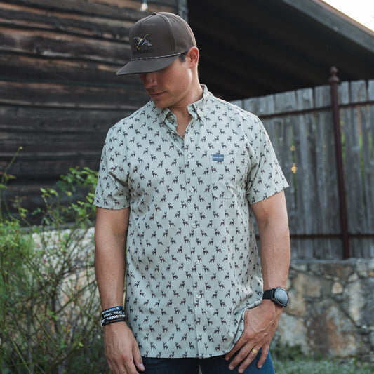 Performance Button Up Whitetail Green