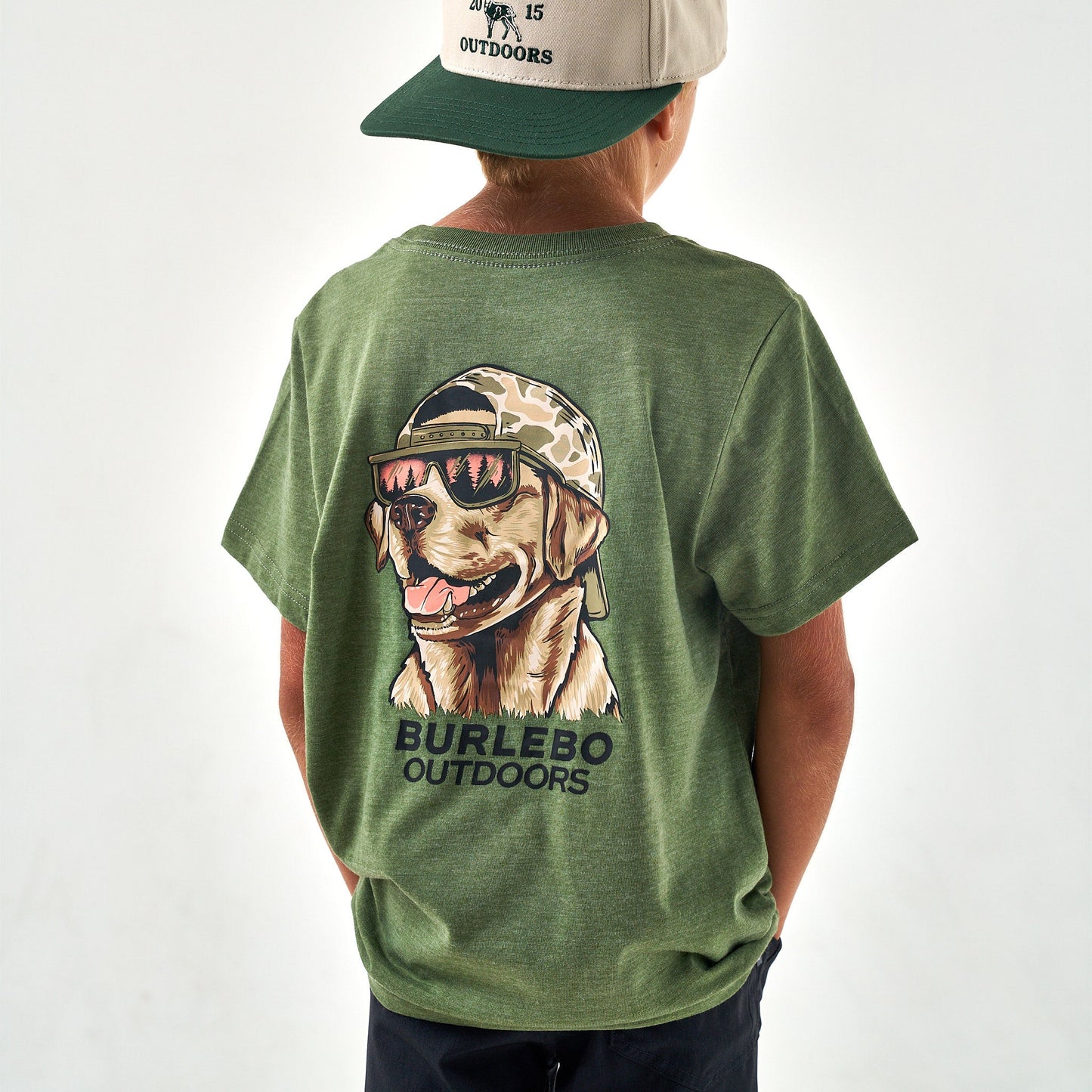 Youth Tee - Mallard Camo Dog - SS - Heather Olive