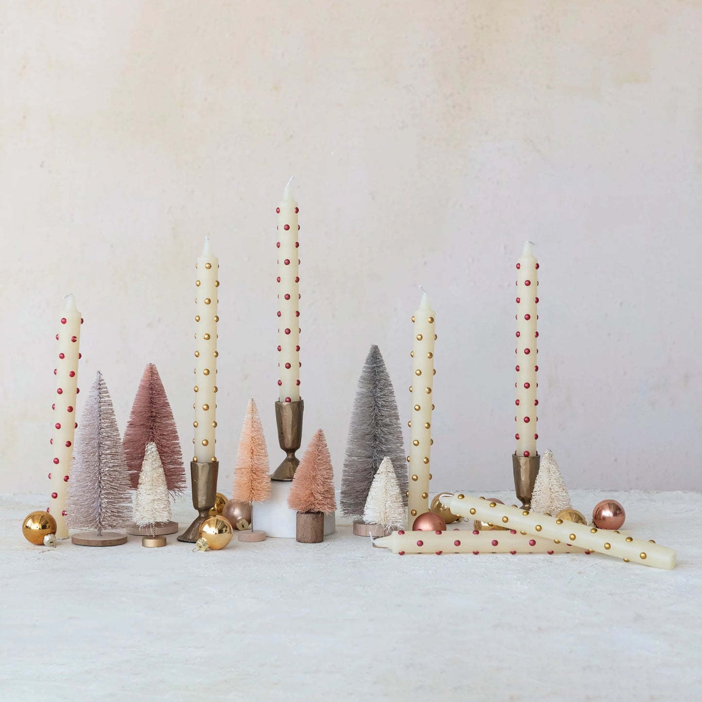 10"H Gold Dot Taper Candle Set of 2