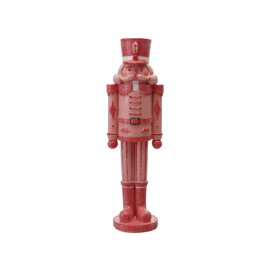 Resin Nutcracker w Glitter, Pink&Red