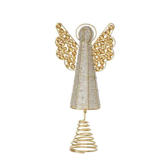 Handmade Metal & Glass Beaded Angel Tree Topper with Jewels