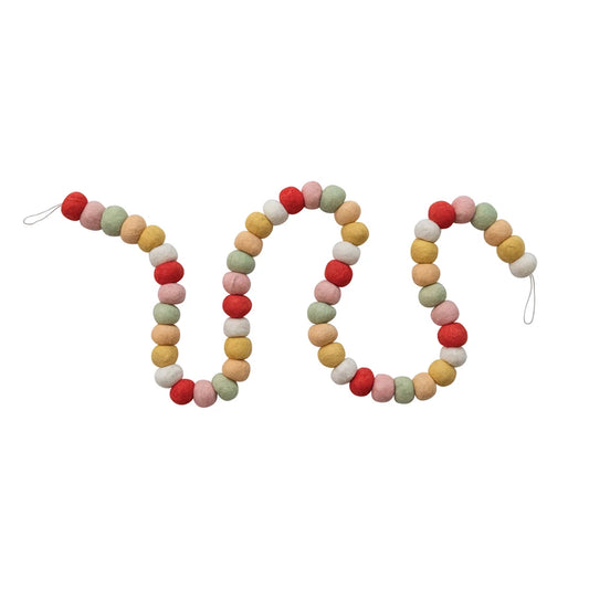 72"L x 1-1/2"H Wool Felt Ball Garland, Multi Color