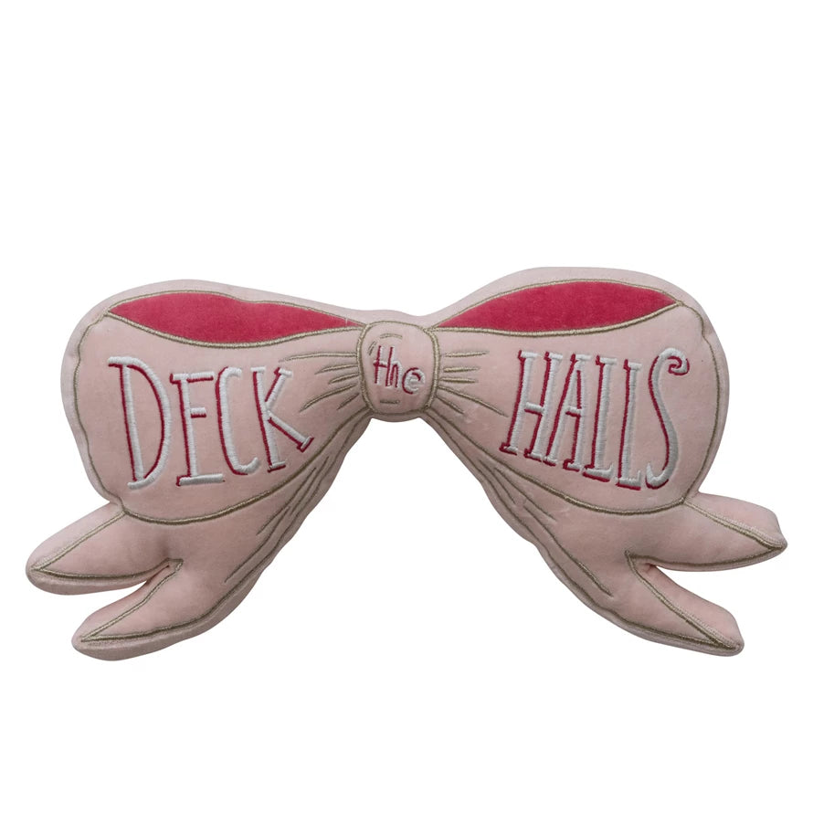 Velvet Bow Shaped Pillow Deck the Halls