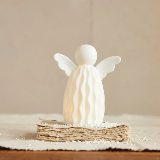 Stoneware Angel w LED Light, White