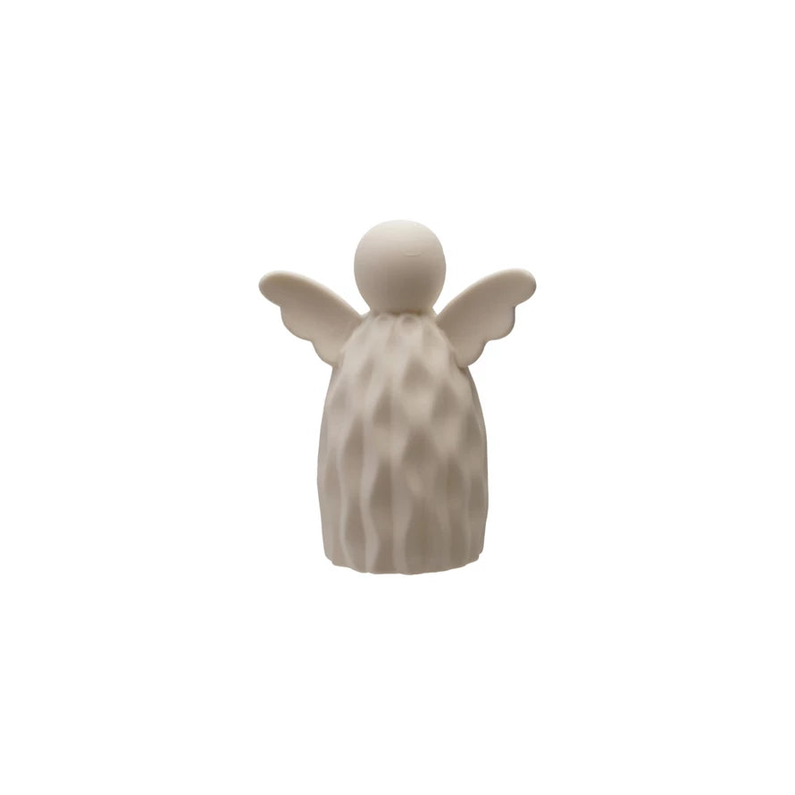 Stoneware Angel w LED Light, White