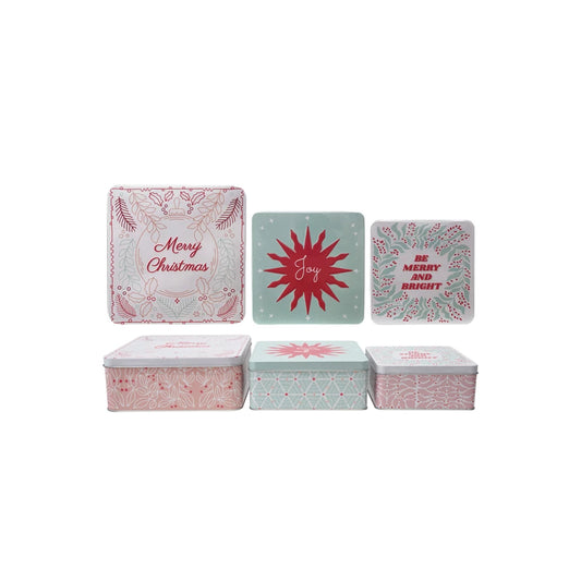 Set of 3 8-1/4"L Tin Box w Embossed Pattern