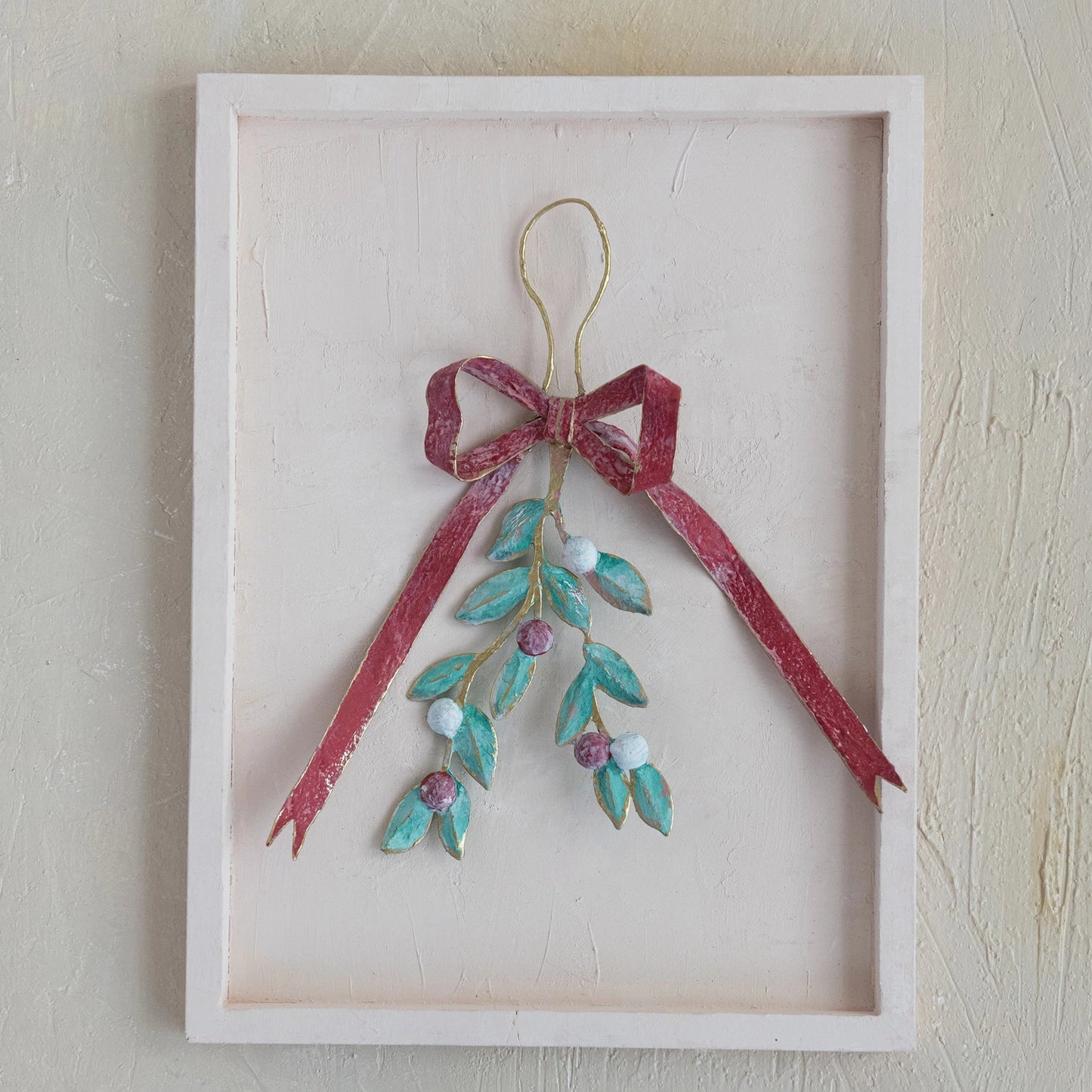 Hanging Metal Bow & Mistletoe Wall Decor