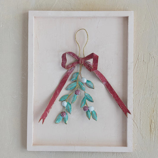 Hanging Metal Bow & Mistletoe Wall Decor