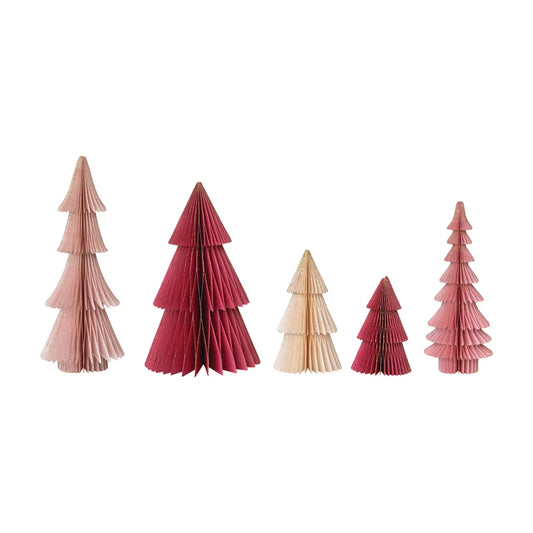 Handmade Folding Honeycomb Trees with Gold Glitter Set of 5