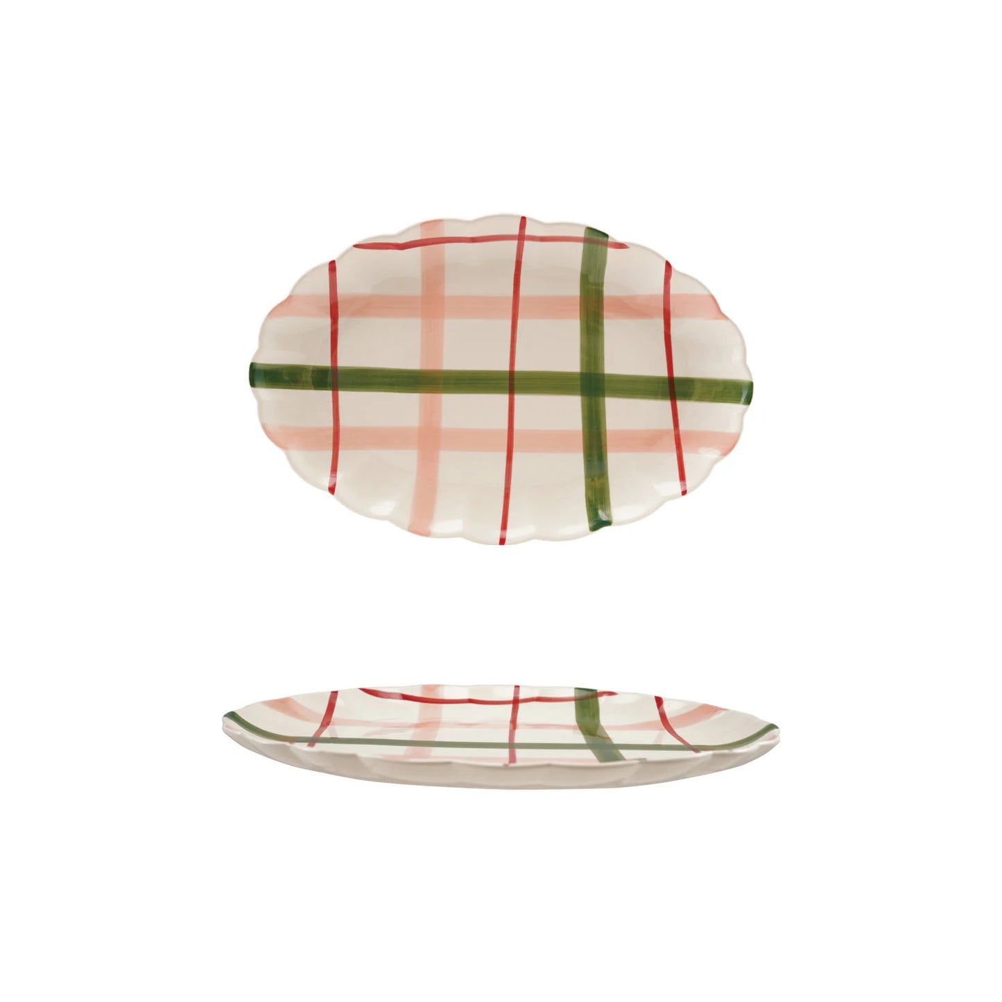 Oval Scalloped Plaid Platter