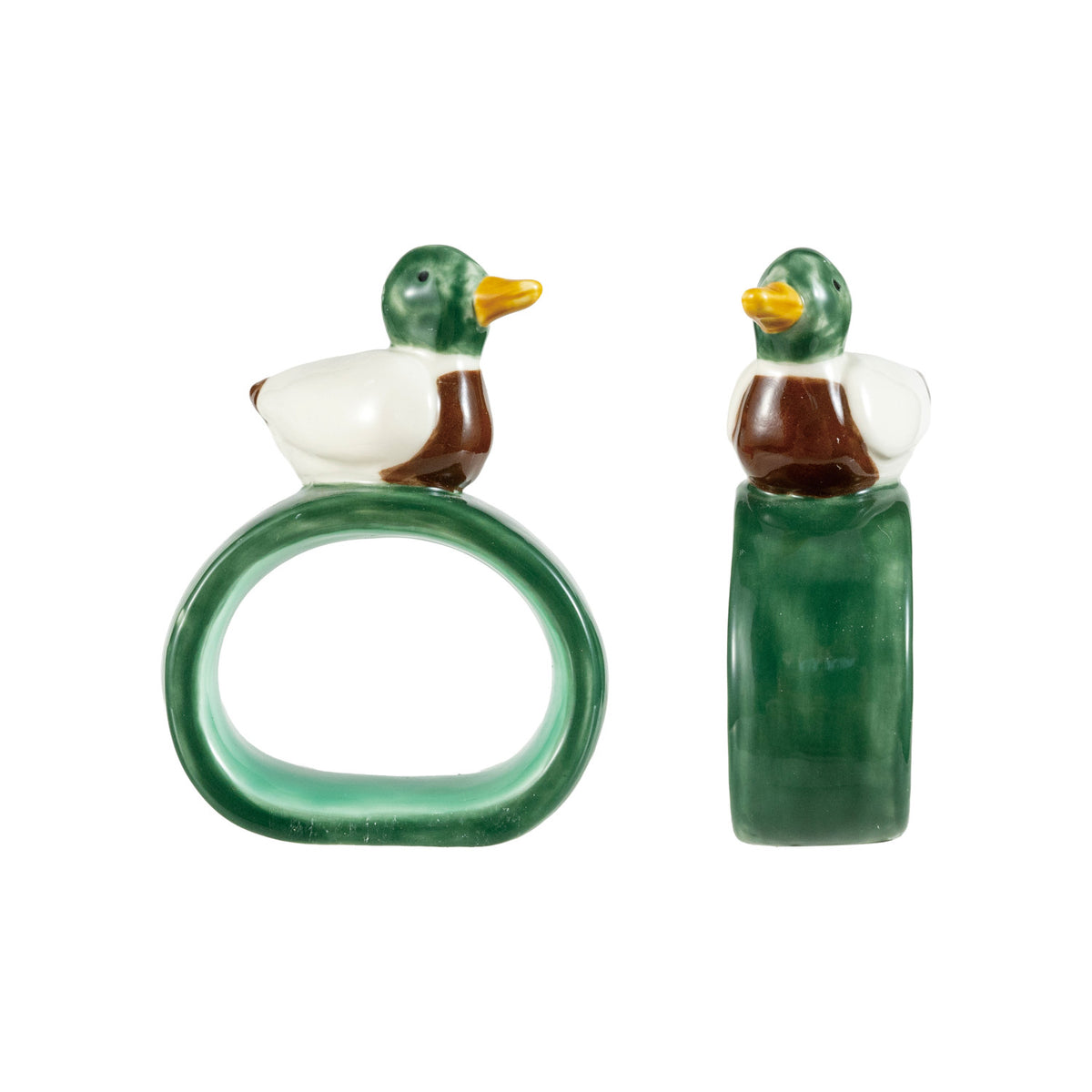 Hand-Painted Stoneware Napkin Ring with Duck