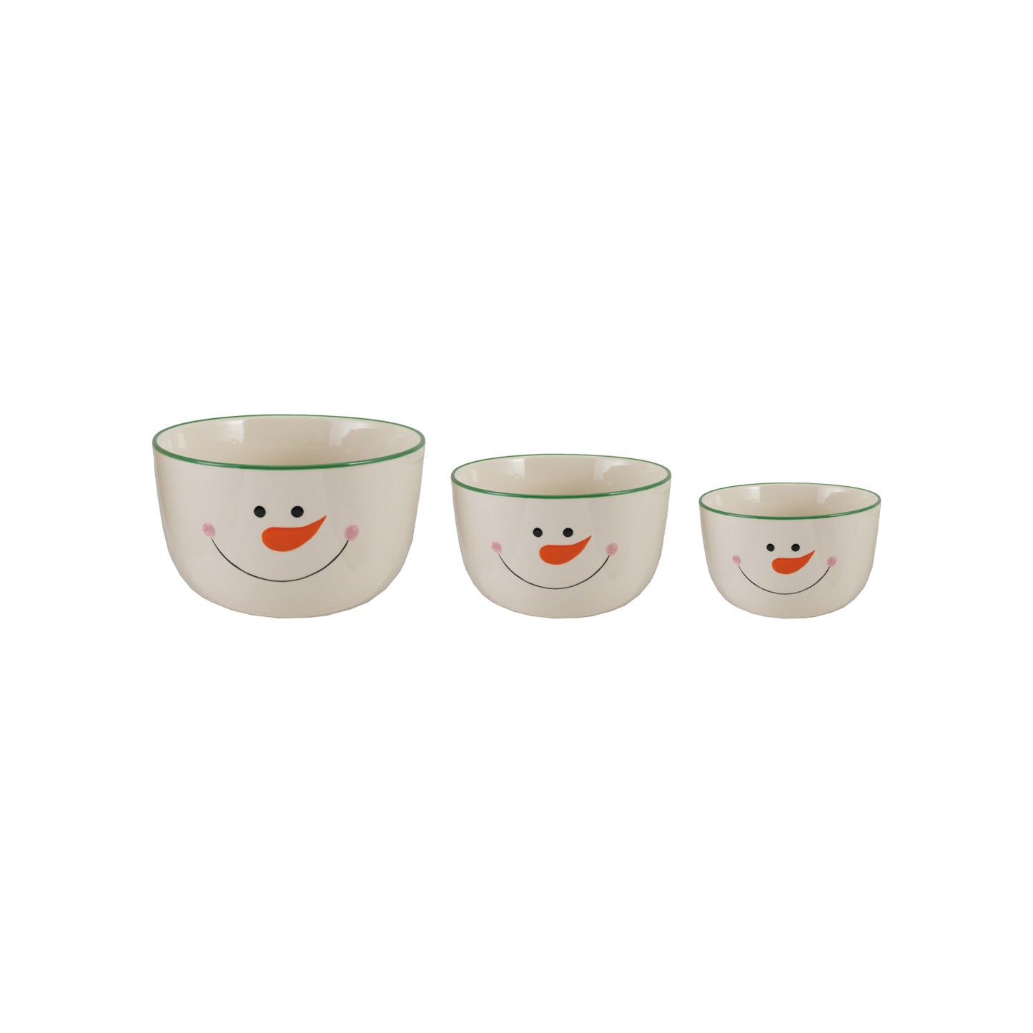 Stoneware Nesting Bowls with Snowman Face, Set of 3